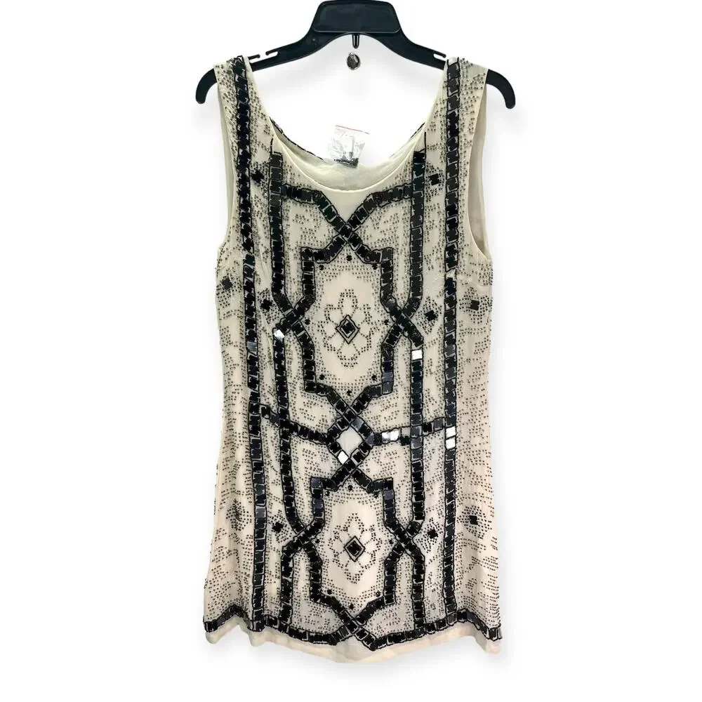 Free People White and Black Beaded Mini Dress